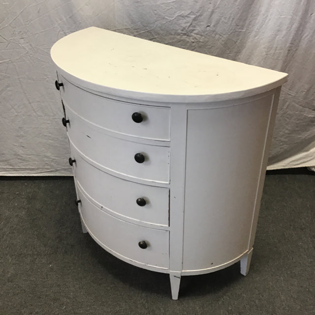 Vintage White Painted Solid Wood 4-Drawer Half Circle Chest of Drawers