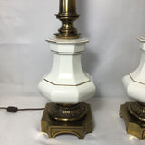 Pair of Vintage Mid-Century Stiffel Brass & Porcelain Table Lamps