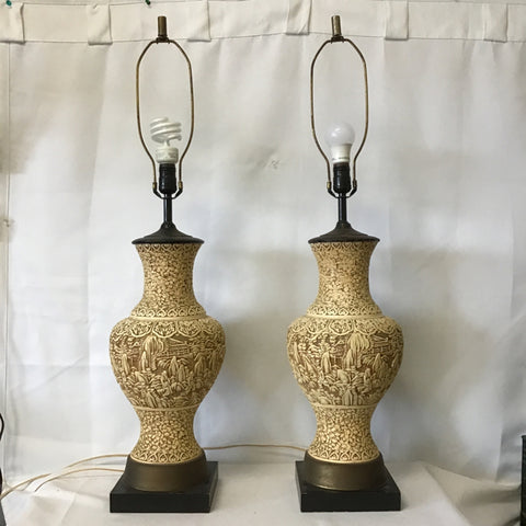 Pair of Vintage Off-White Cast Ceramic Table Lamps