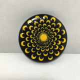 Susan Sitaraman Single Hand Painted Monochrome Flower On Round Black Tile Magnet
