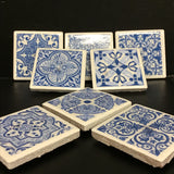 Susan Sitaraman Single Blue & White Tile Pattern Decoupage On White Tile Magnet