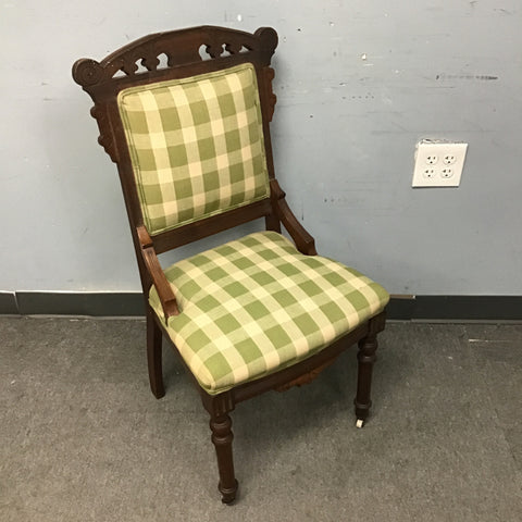 Reupholstered Antique Eastlake Solid Mahogany Parlor Chair