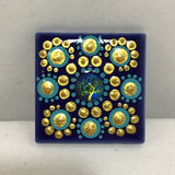Susan Sitaraman Single Hand Painted Mandala On Blue Tile Magnet