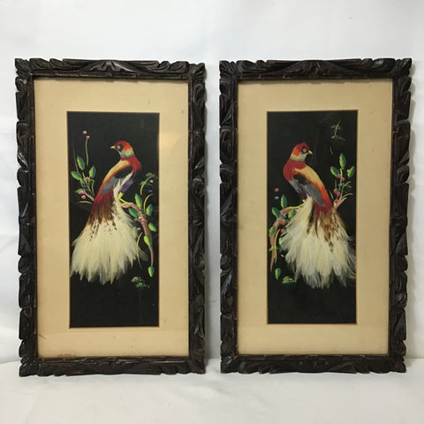 Pair of Vintage Red Birds Mixed Media Art