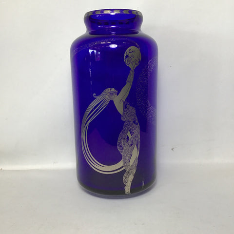 Vintage 1988 Franklin Mint "Fireflies" by Erte Cobalt Glass Vase