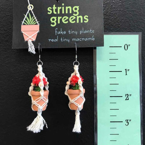 String Greens XS Mini Faux Red Torch Cactus Earrings