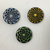 Susan Sitaraman Single Hand Painted Monochrome Flower On Round Black Tile Magnet