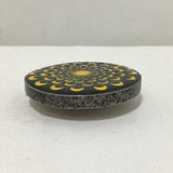 Susan Sitaraman Single Hand Painted Monochrome Flower On Round Black Tile Magnet