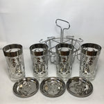 8pc Vintage Kimiko Silver Glass Drink Set