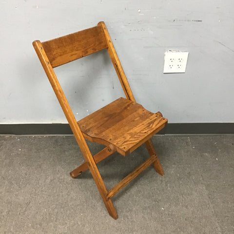 Vintage Medium-Stained Solid Oak Folding Chair