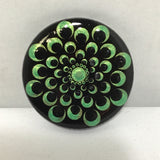 Susan Sitaraman Single Hand Painted Monochrome Flower On Round Black Tile Magnet