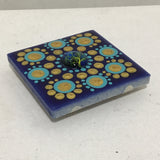 Susan Sitaraman Single Hand Painted Mandala On Blue Tile Magnet