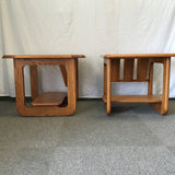 Pair of Vintage MCM Mersman Solid Oak 2-Tier End Tables