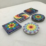 Susan Sitaraman Single Hand Painted Rainbow Spiral Or Mandala On Tile Magnet
