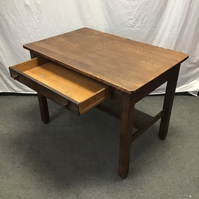 vintage デスク Vintage Craftsman Solid Oak Library Desk w/ Drawer – Mimi's Attic