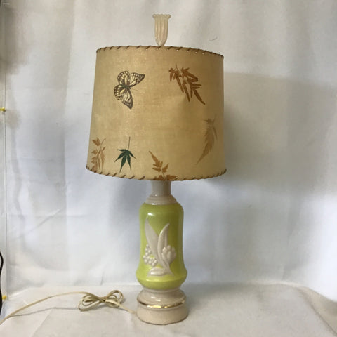 Vintage Mid-Century Modern Aladdin Green & White Lily Table Lamp