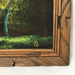 Rustic Framed Original Vintage Forest River Felt Painting