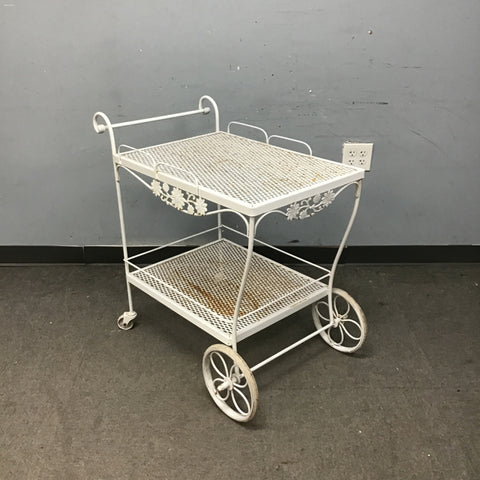 Vintage White Wrought Iron 2-Tier Patio Tea Cart