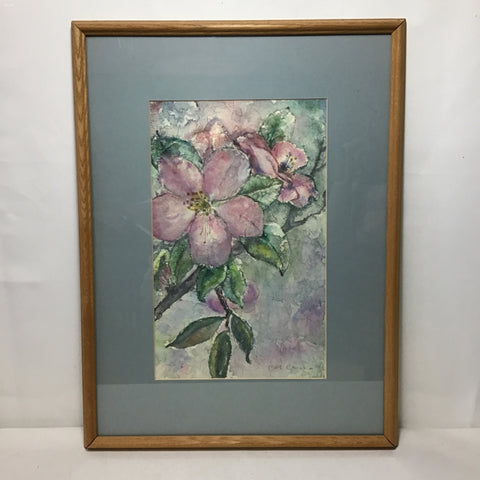 Signed Original "Apple Blossom" Rice Paper Watercolour Painting