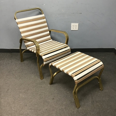 Vintage Mid-Century Modern Gold Metal Patio Chair & Ottoman
