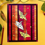 Rachel Feirman "Stained Glass Paper Cranes" 5x7 Digital Art Print