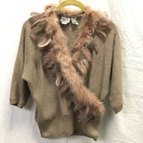 Vintage Bonnie & Bill Gray/Tan Feather-Trim Wrap Sweater