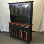 Vintage Farmhouse Black Painted Solid Wood Buffet & Hutch