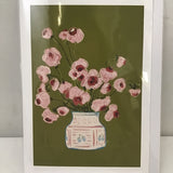 Norabloom Pink Flowers in Vase 5x7 Greeting Card