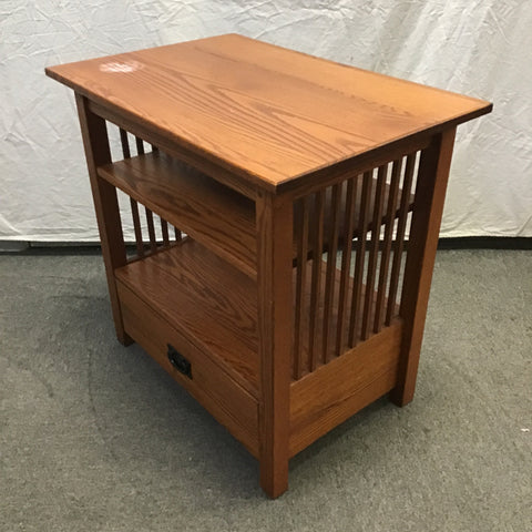 Vintage Mission Solid Oak 3-Tier 1-Drawer Side Table