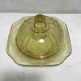 Vintage Federal Glass "Madrid" Yellow Covered Butter/Cheese Dish