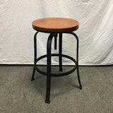 Modern Industrial Pine & Black Metal Adjustable-Height Stool