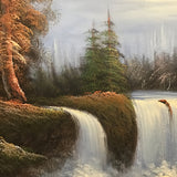 Framed Original Moonlit Waterfalls Landscape Oil Painting