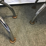 Pair of Modern Atomic Chrome Metal & Orange Vinyl Swivel Stools