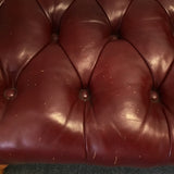 Vintage Regency Red Tufted Leather Armchair & Ottoman