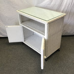 Vintage White Wicker Rolling 2-Tier Entertainment Stand