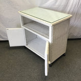 Vintage White Wicker Rolling 2-Tier Entertainment Stand