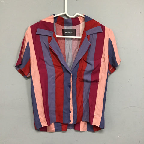 Reformation Purple & Pink Striped Blouse