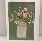 Norabloom Pink Roses in Vase 5x7 Greeting Card