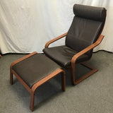 IKEA POANG Brown Leather Armchair & Ottoman