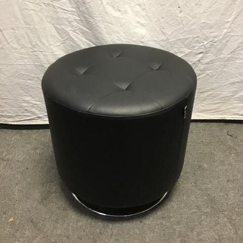 Modern MCM Black Tahari Home Black Vinyl Swivel Ottoman