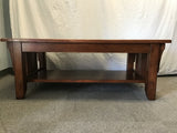 Modern Mission Oak Veneer & Solid Tropical Wood 2-Tier Coffee Table