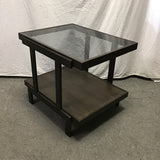 Modern Metal & Faux-Wood 2-Tier Glass-Top End Table