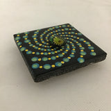 Susan Sitaraman Single Hand Painted Spiral Mandala On Black Tile Magnet