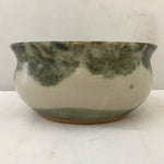 Signed Green & Tan Tree Motif Ceramic Bowl