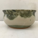 Signed Green & Tan Tree Motif Ceramic Bowl