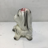 Vintage 1950's White & Black Plaster Chalkware Shih Tzu Statuette