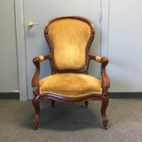 Antique Eastlake Yellow/Brown Velvet Accent Chair