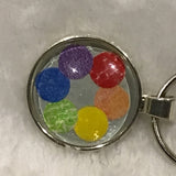 Twin Cat Printed Rainbow in Silver Bezel Keychain