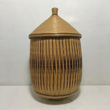 Vintage Traditional Central African Handwoven Grass Tutsi Agaseke Lidded Basket