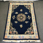 Vintage Oriental Blue Wool 4x6 Area Rug